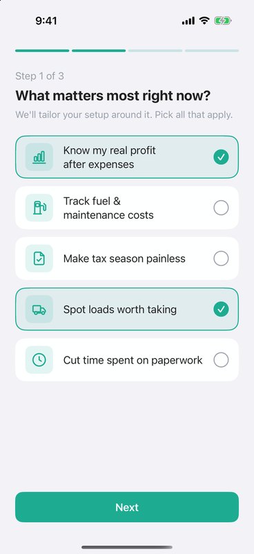 Truck Profit onboarding question: What matters most right now?