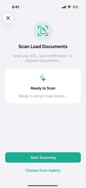 Scan Load Documents screen with Start Scanning and Choose from Gallery buttons