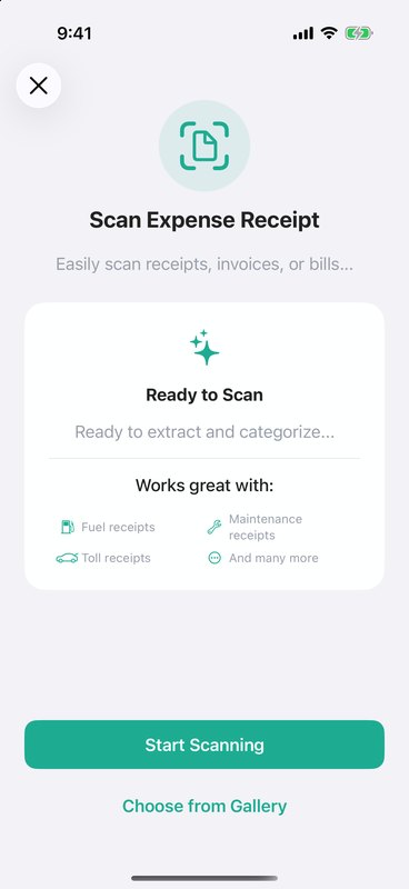 Scan Expense Receipt screen ready to scan fuel, maintenance, and toll receipts